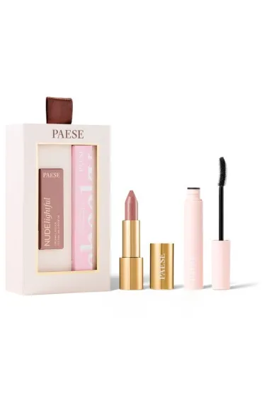 SET Cheeky Nude Look Cheeky tusz do rzęs Black + Nudelightful kremowa pomadka w sztyfcie 400 Beige Marshmallow