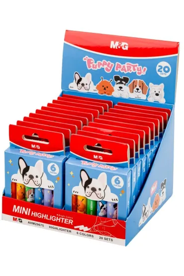 Zakreślacze mini Puppy Party 6 kolorów M&G