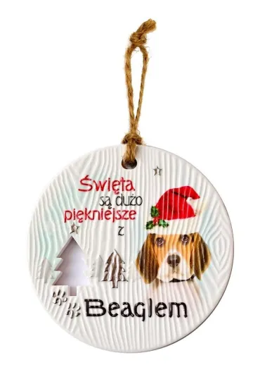 Zawieszka ceramiczna Boże Narodzenie Beagle