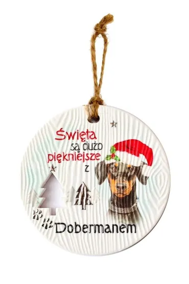Zawieszka ceramiczna Boże Narodzenie Doberman