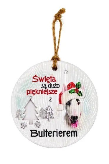 Zawieszka ceramiczna Boże Narodzenie Bulterier