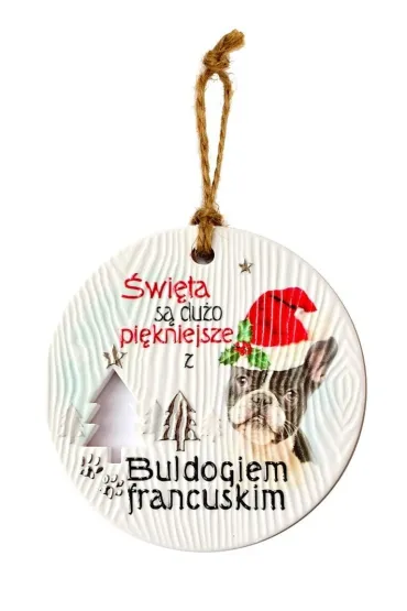 Zawieszka ceramiczna Boże Narodzenie Buldog fr.