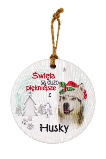 Zawieszka ceramiczna Boże Narodzenie Husky