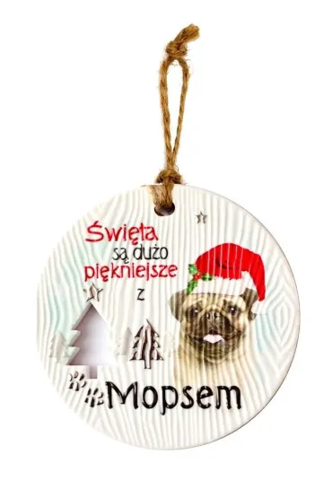 Zawieszka ceramiczna Boże Narodzenie Mops
