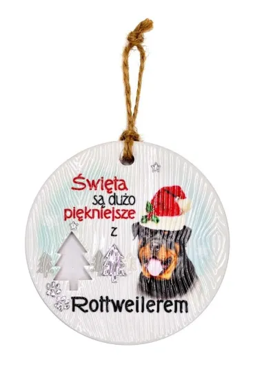 Zawieszka ceramiczna Boże Narodzenie Rottweiler