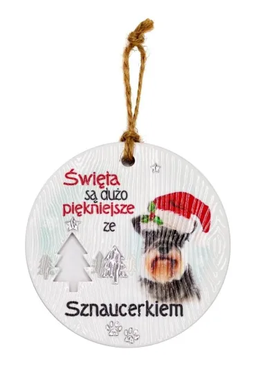 Zawieszka ceramiczna Boże Narodzenie Sznaucer