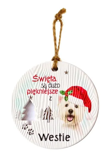 Zawieszka ceramiczna Boże Narodzenie Westie
