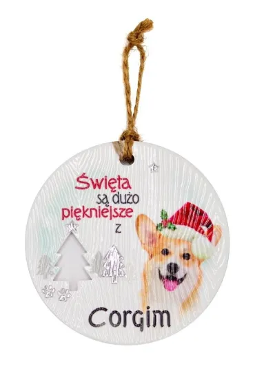 Zawieszka ceramiczna Boże Narodzenie Corgi