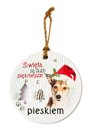 Zawieszka ceramiczna Boże Narodzenie piesek