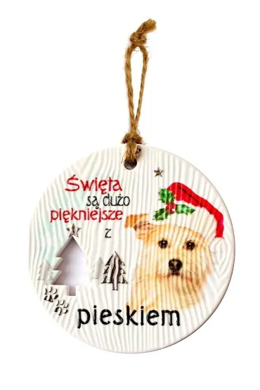 Zawieszka ceramiczna Boże Narodzenie piesek
