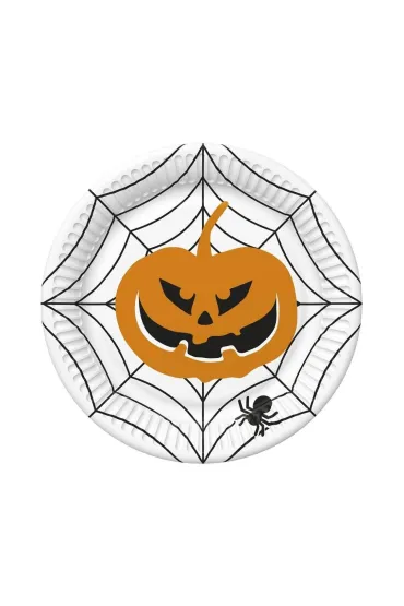 Talerzyki pap. Halloween Dynia pajęczyna 18cm 8 szt