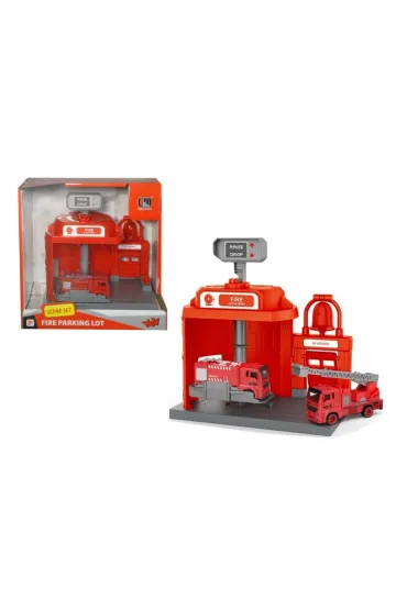 Zestaw strażacki remiza ze zjeżdżającym po karuzeli autkiem