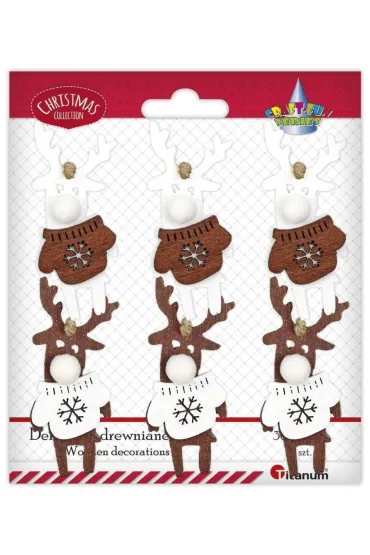 Zawieszki drewniane renifery w sweterkach 6 szt