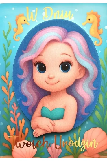Karnet Urodziny dziewczynki syrenka