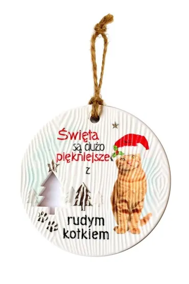 Zawieszka ceramiczna Boże Narodzenie kot rudy