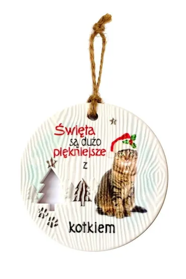 Zawieszka ceramiczna Boże Narodzenie kot szary
