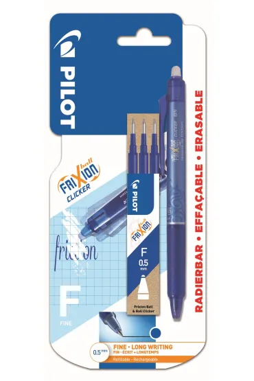 Pióro kulkowe Frixion Clicker Pilot 0,5 niebieskie +wkłady x3 blister