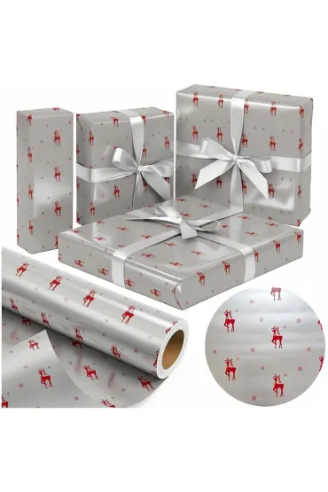Papier srebrny Czerwony Renifer X-Strong 57cmx25m