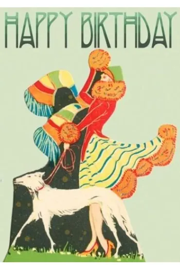 Karnet B6 brokat z kopertą Urodziny Spacer z psem