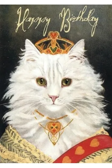 Karnet B6 brokat z kopertą Urodziny Kot w koronie