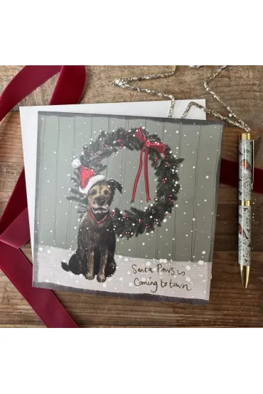 Karnet Święta kwadrat Pies i wieniec