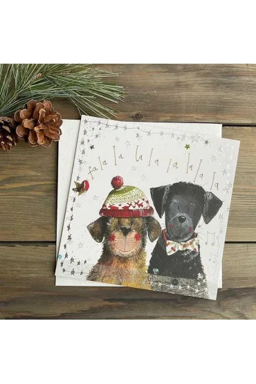 Karnet Święta kwadrat Świąteczne psy La la la