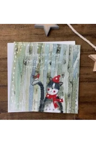 Karnet Święta kwadrat Kot w czapce i szaliku