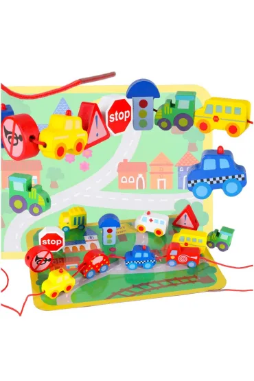  Klocki drewniane do nawlekania tablica plansza samochody pojazdy