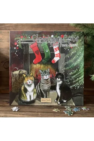 Puzzle 1000 Świąteczne koty przy kominku Święta