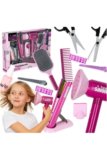 Zestaw fryzjerski dla dzieci suszarka prostownica światło dźwięk 15 elementów