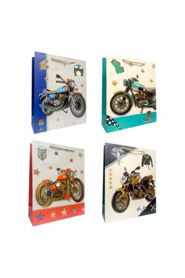 Torebka prezentowa dziecięca L Motocykl metal. mix