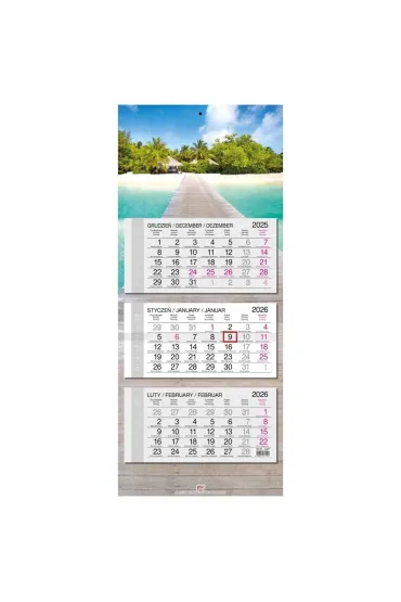 Kalendarz 2026 trójdzielny główka płaska Malediwy