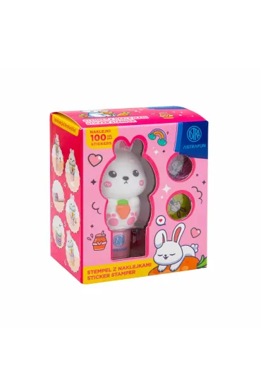 Stempel z naklejkami Astrafun Królik 100 naklejek wielokrotnego użytku + książeczka