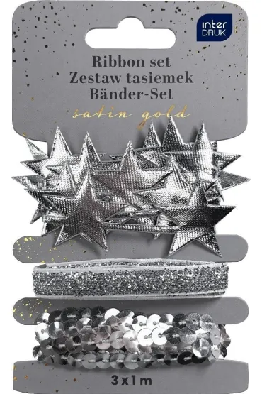 Zestaw tasiemek 3x1m Silver Satin Gold
