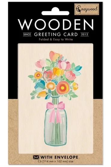 Karnet drewniany C6 + koperta Bukiet kwiatów