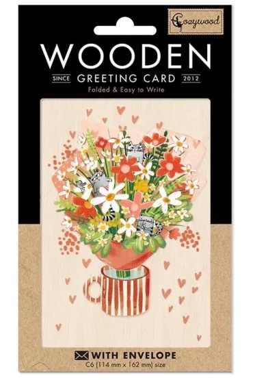 Karnet drewniany C6 + koperta Bukiet z kotami