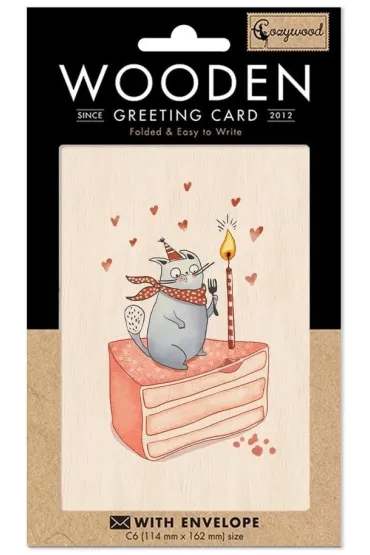 Karnet drewniany C6 + koperta Tort i kot
