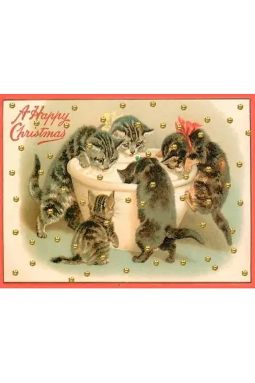 Karnet mini brokat z kopertą Święta Kotki