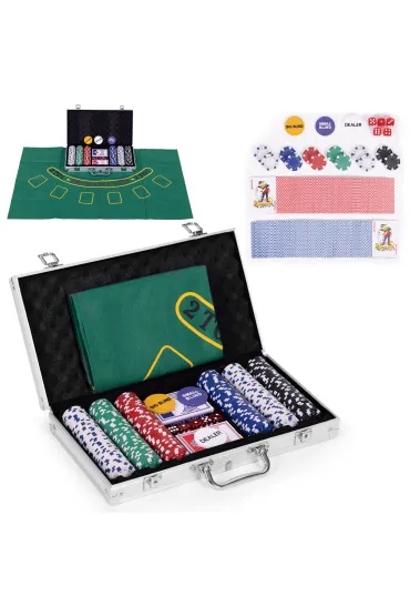 Zestaw do pokera blackjacka 300 żetonów 2 talie kart kości mata do gry zamykana walizka