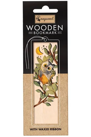 Zakładka drewniana Czytająca sowa