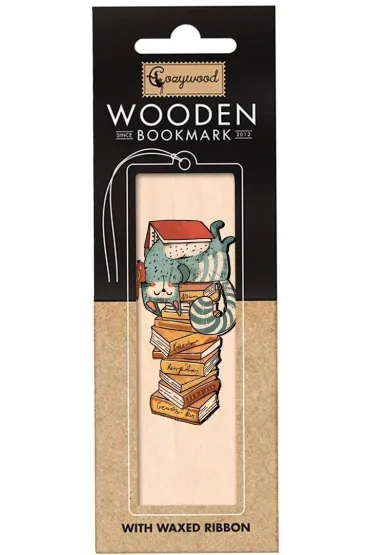 Zakładka drewniana Kot na książkach