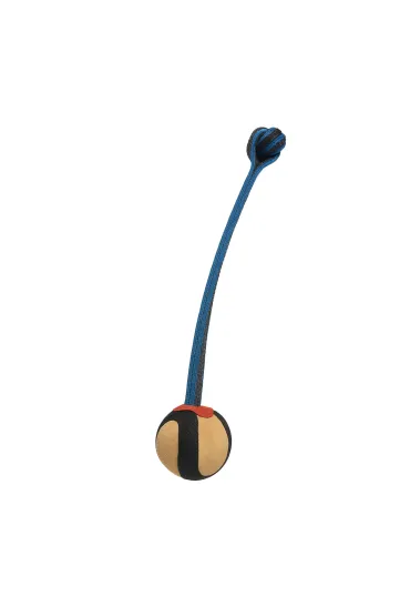 Zabawka dla psa, skórzana Piłka ze sznurem, niebieska, 40 cm