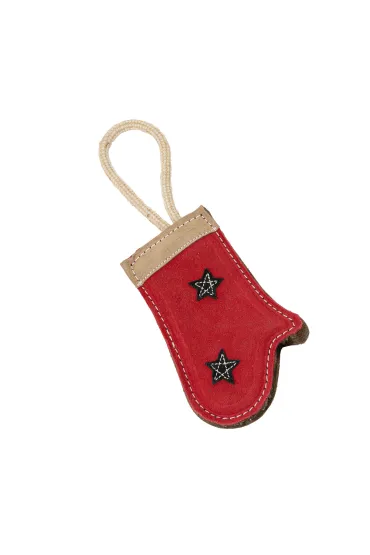 Zabawka dla psa, skórzana Rękawiczka świąteczna 19x9 cm + 13 cm lina