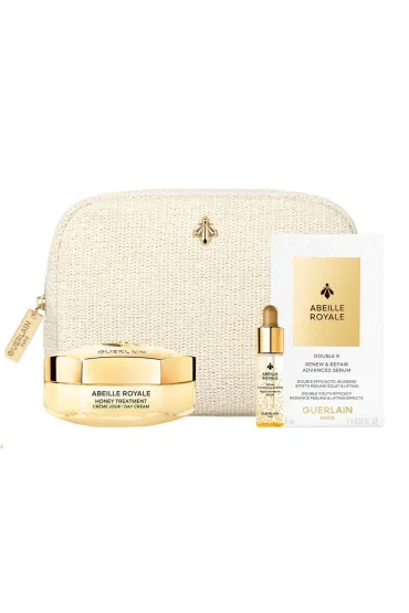 SET Abeille Royale Age-Defying Ritual Honey Treatment Day Cream ujędrniający krem na dzień + Youth Watery Oil Serum oil serum odżywcze + Double R Renew &amp; Repair Serum serum do twarzy 7x0, + kosmetyczka