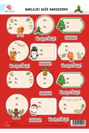 Naklejki na prezenty Boże Narodzenie A4