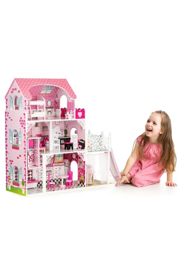 Drewniany domek dla lalek z windą XXL zjeżdżalnia