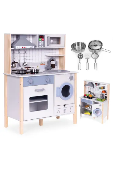 Drewniana kuchnia dla dzieci dźwięki LED piekarnik pralka akcesoria kuchenne