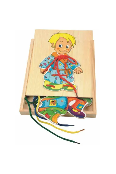 Drewniana układanka Chłopiec do przebierania Przeplatanka 90018 Woody