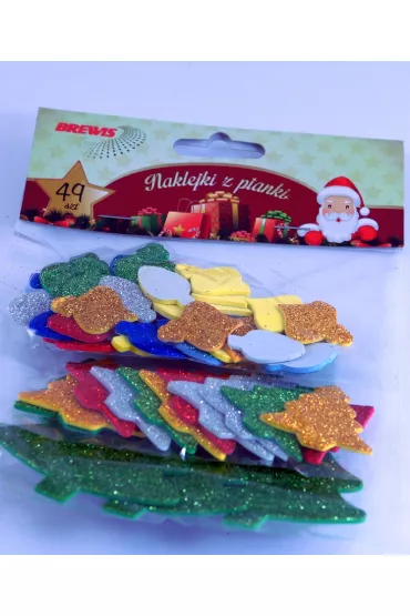 Naklejki z pianki choinki i bąbki z brokatem