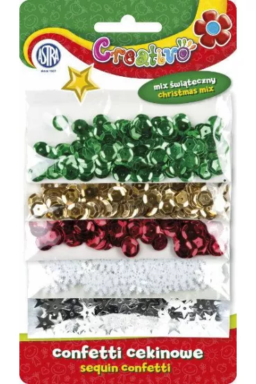 Confetti cekinowe kółka na blistrze - mix 5 wzorów świątecznych